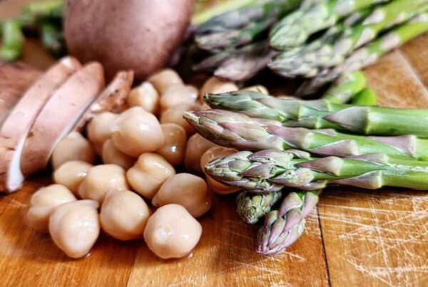 Asparagus, chickpeas, and baby bella mushrooms