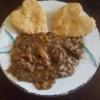 Heart-shaped biscuits with mushroom gravy